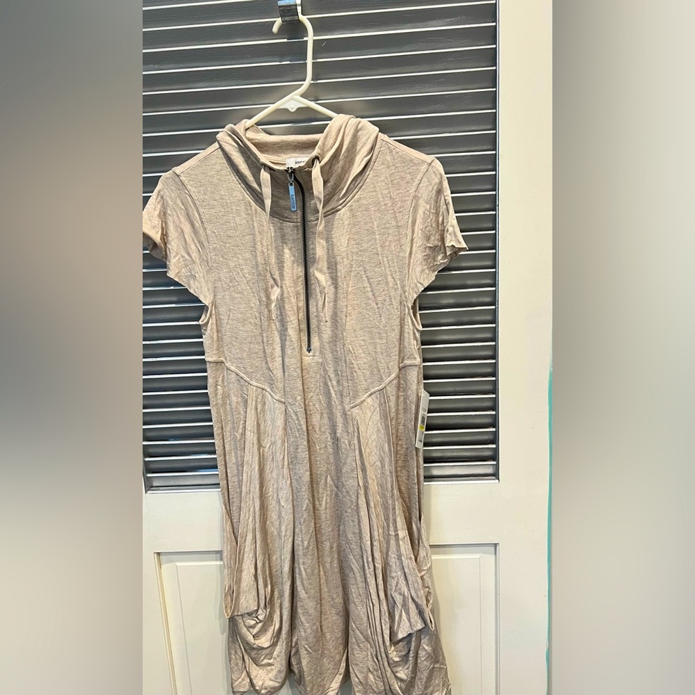 M Kensie Drapery French Terry Rayon Pockets zipper front tunic Dress neck ties